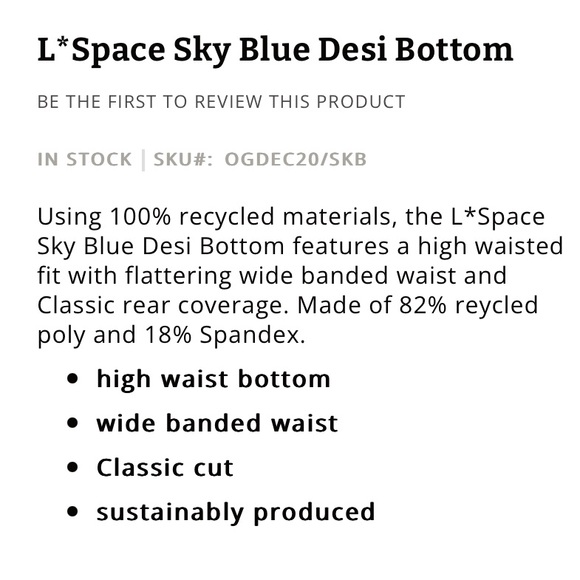 L*Space Desi Classic Bikini Bottom Ribbed High Waist, Sky Blue, X-Small NWT - Picture 13 of 13